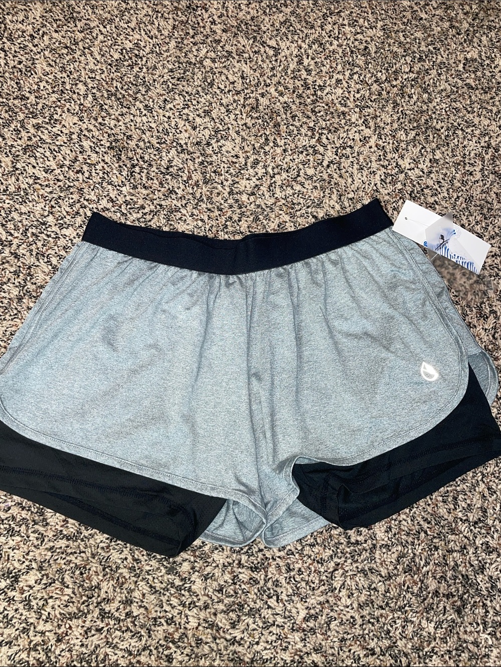 Woman’s Gray Layered Lined Athletic Shorts Gray/Black Elastic Waist XL NWT